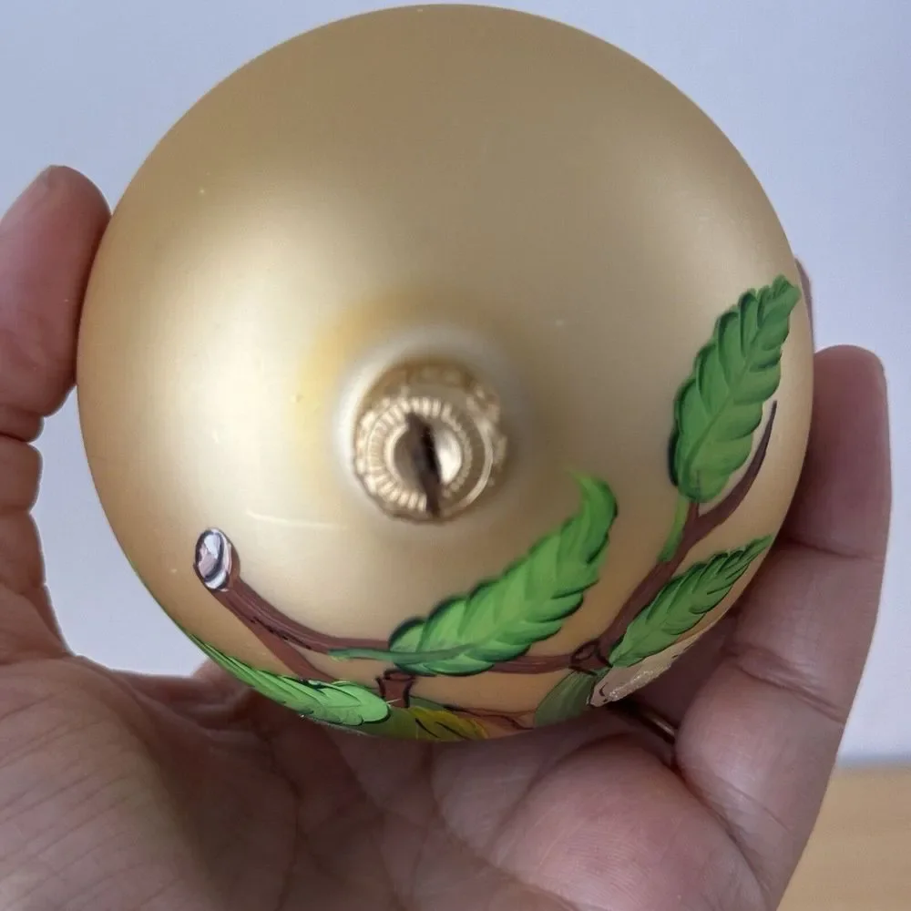 Vtg Christmas Ornament Hand Painted Pear Fruit Gold Glitter Sugared Frosted Gold